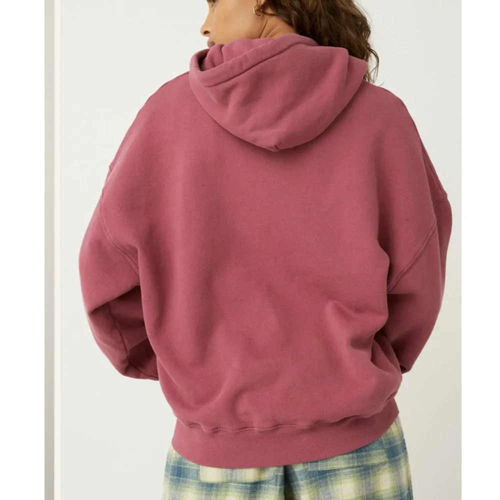 Daydreamer Def Leppard Too Late For Love Oversized Hoodie Sweatershirt Pink XS